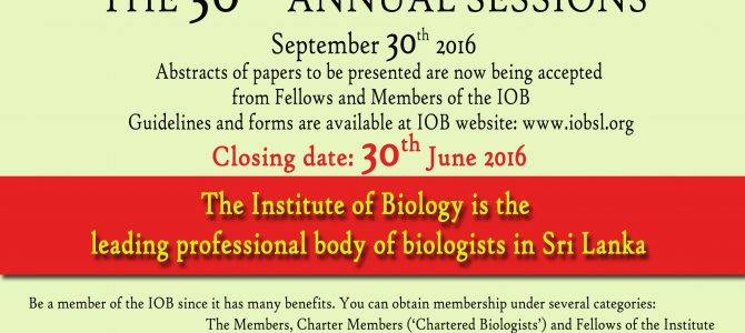 36th Annual Sessions of the Institute of Biology, 2016 36th Annual Sessions of the Institute of Biology, 2016